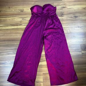 Shein Curve Jumpsuit Womens 1XL Purple Satin Strapless Sweetheart Wide Leg